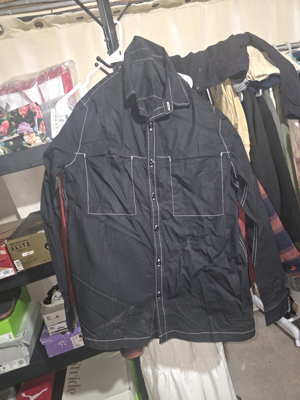 Adriano Goldschmi Men's Black Utility Jacket with Contrast Stitching